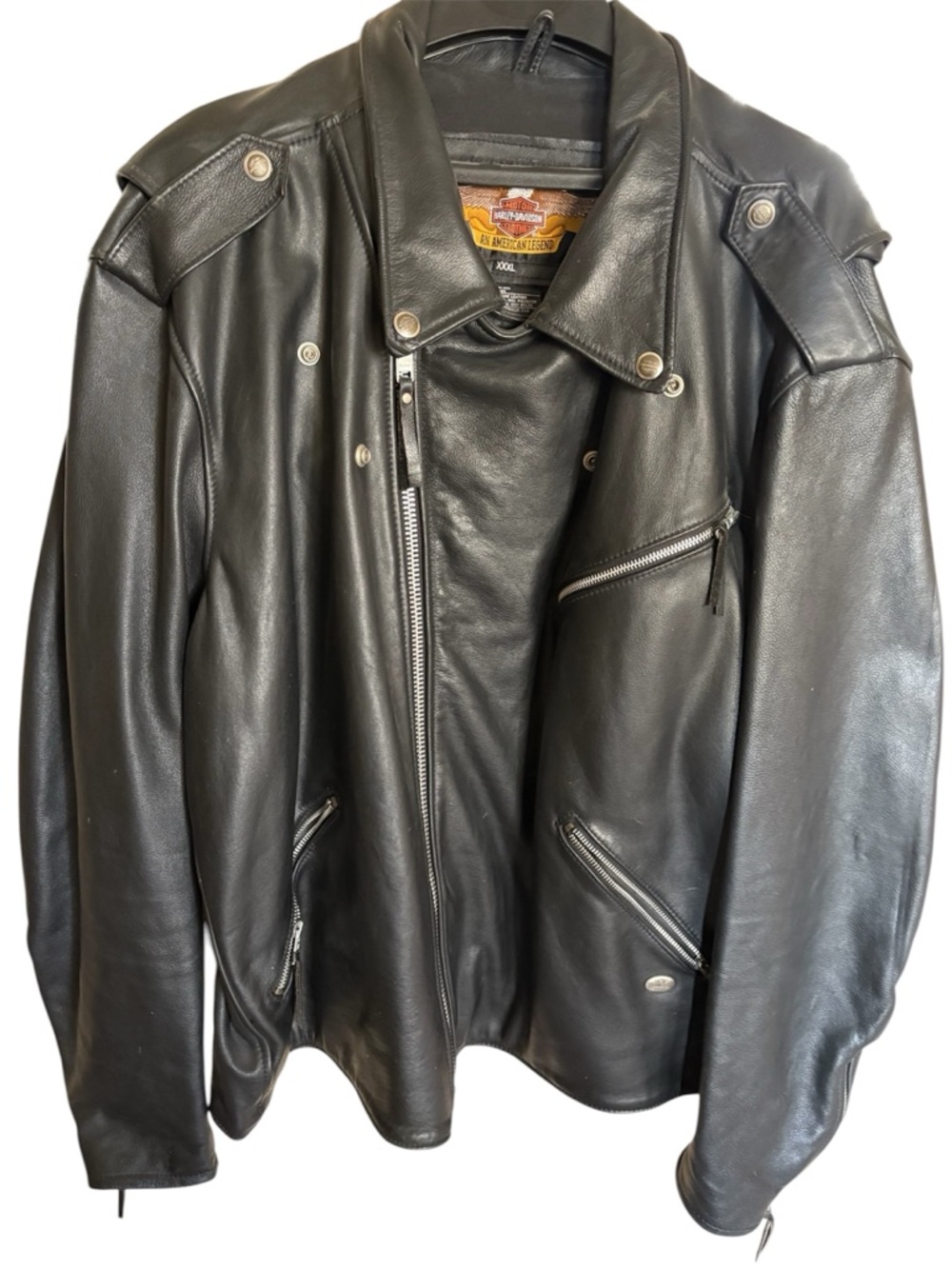 Harley-Davidson Black Leather Biker Jacket with Epaulets